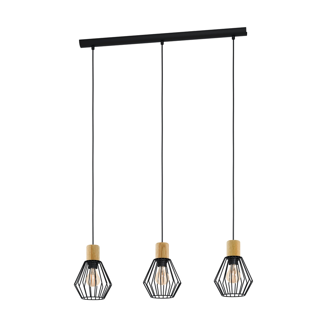 Eglo 44094 Palmorla Black Wire Steel & Wood 3 Light Pendant