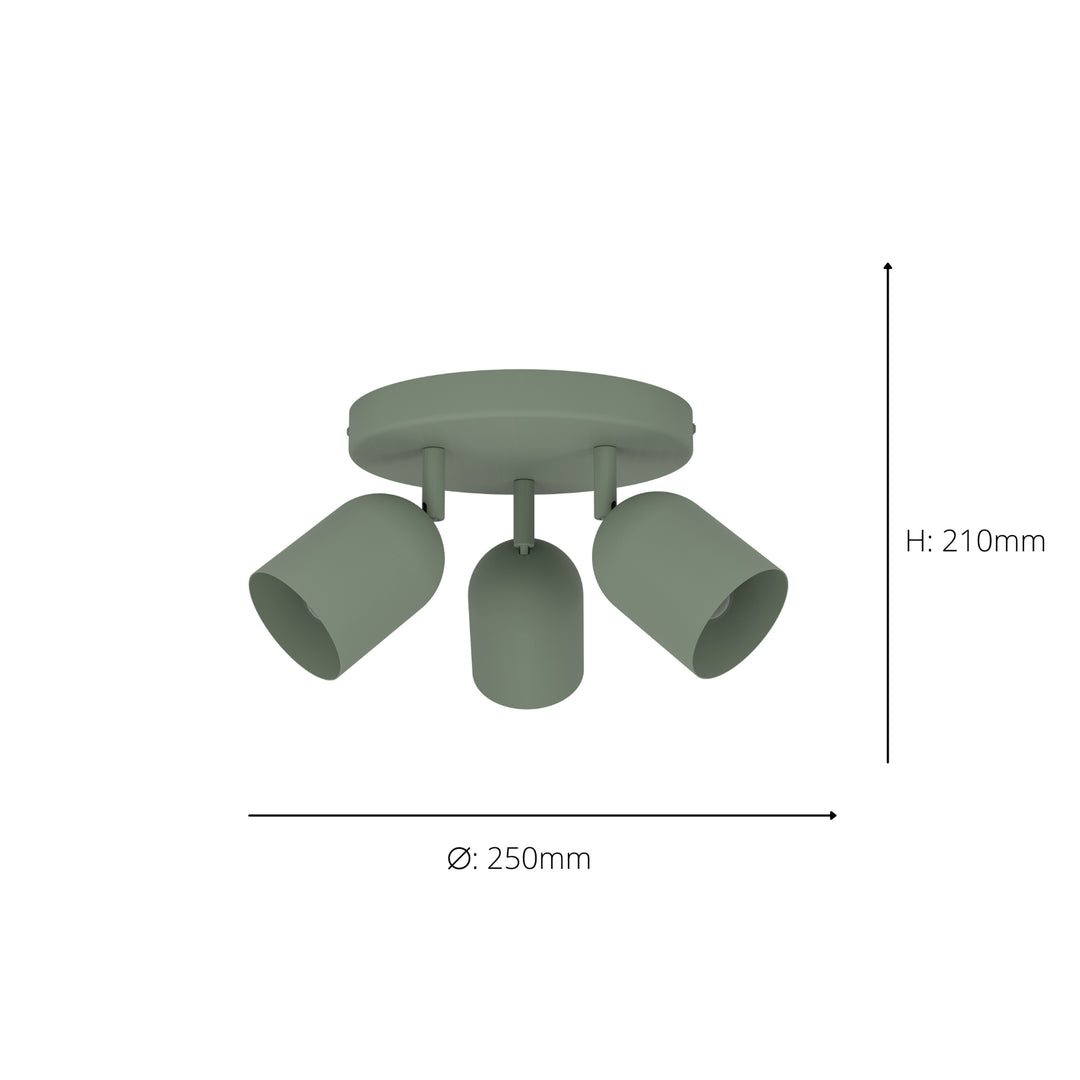 Eglo 44134 Tilston Steel Minimalist Triple Ceiling Spotlight Green