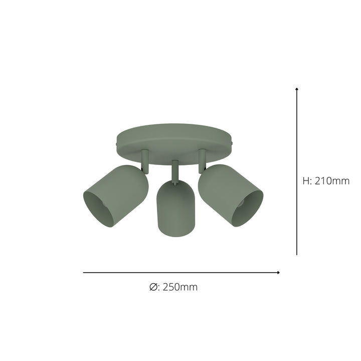 Eglo 44134 Tilston Steel Minimalist Triple Ceiling Spotlight Green