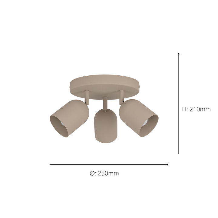 Eglo 44163 Tilston Steel Minimalist Triple Ceiling Spotlight Sandy