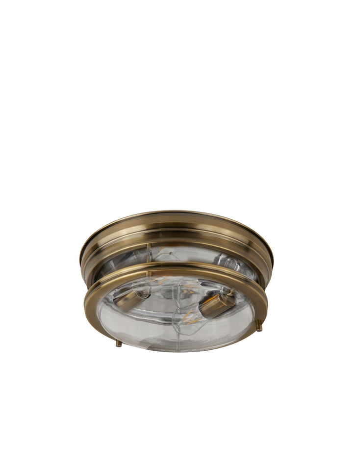 Searchlight 5182AB Edinburgh 2 Light Flush Antique Brass Clear Glass