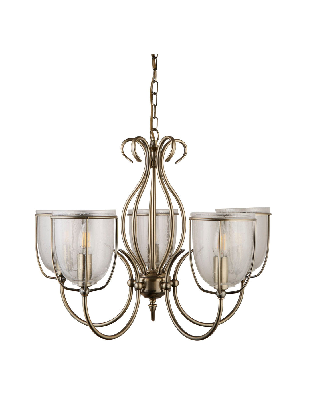 Searchlight 6355-5AB Silhouette 5 Light Antique Brass Fitting Cw Glass