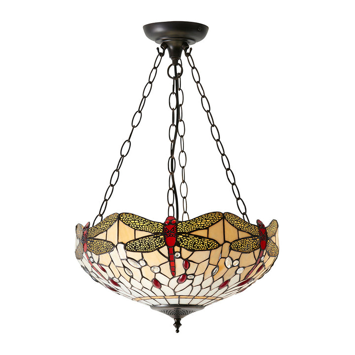 Interiors 1900 70759 Dragonfly Beige Tiffany Medium Inverted 3 Light Pendant