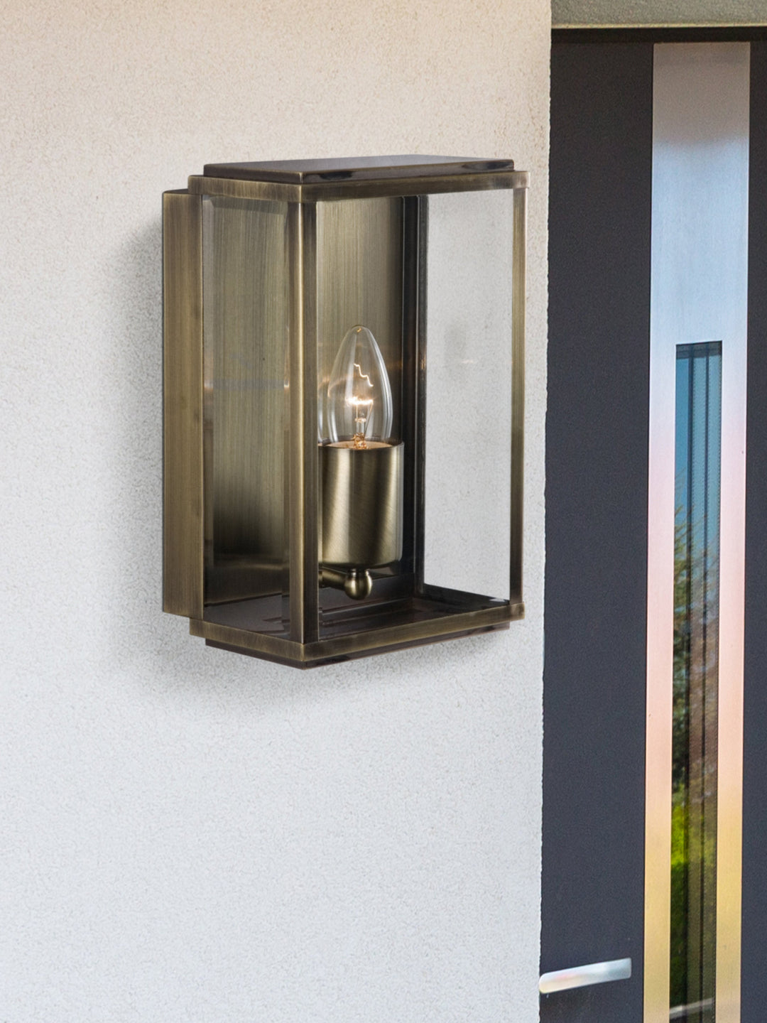 Searchlight 8204AB Box Outdoor Wall &amp; Porch Light - 1 Light Antique Brass Rectangle Box