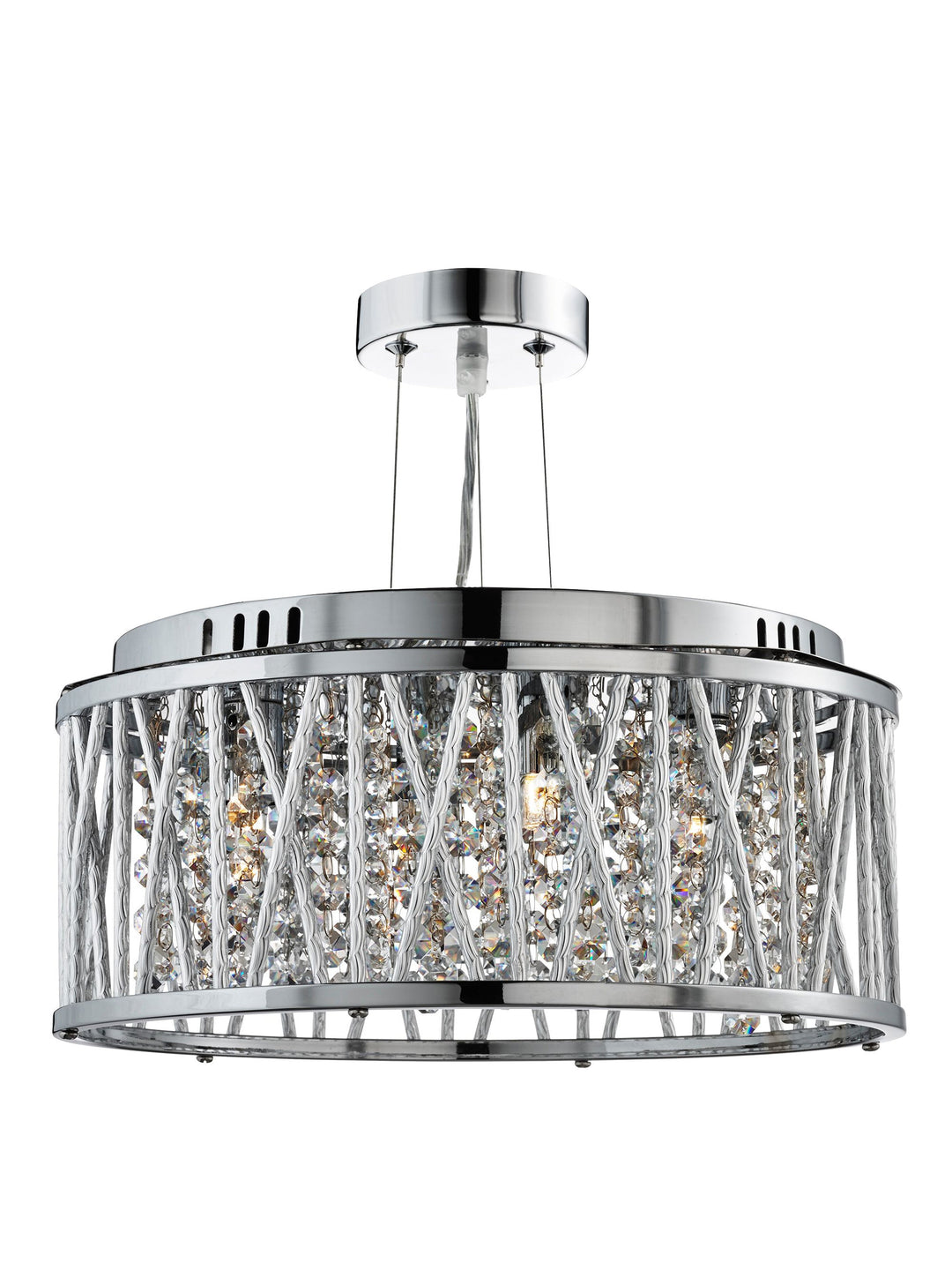 Searchlight 8333-3CC Elise 3 Light Ceiling Flush/pendant Chrome Clear Crystal Button Drops Aluminium Tubes Trim