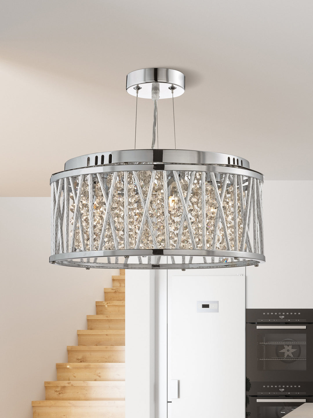 Searchlight 8333-3CC Elise 3 Light Ceiling Flush/pendant Chrome Clear Crystal Button Drops Aluminium Tubes Trim