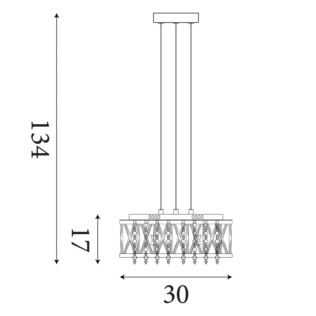 Searchlight 8333-3CC Elise 3 Light Ceiling Flush/pendant Chrome Clear Crystal Button Drops Aluminium Tubes Trim