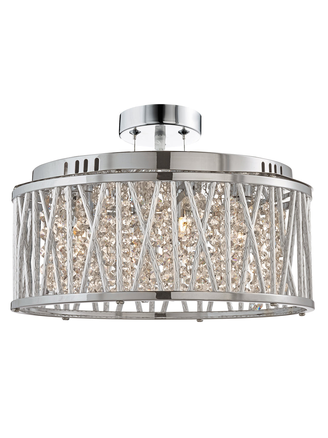 Searchlight 8335-5CC Elise 5 Light Ceiling Flush/pendant Chrome Clear Crystal Button Drops Aluminium Tubes Trim