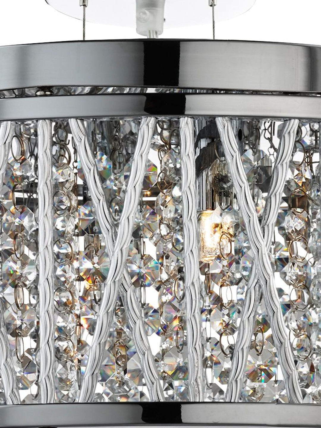 Searchlight 8335-5CC Elise 5 Light Ceiling Flush/pendant Chrome Clear Crystal Button Drops Aluminium Tubes Trim