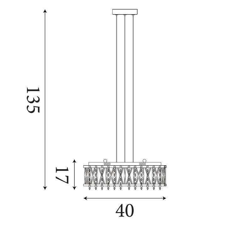 Searchlight 8335-5CC Elise 5 Light Ceiling Flush/pendant Chrome Clear Crystal Button Drops Aluminium Tubes Trim