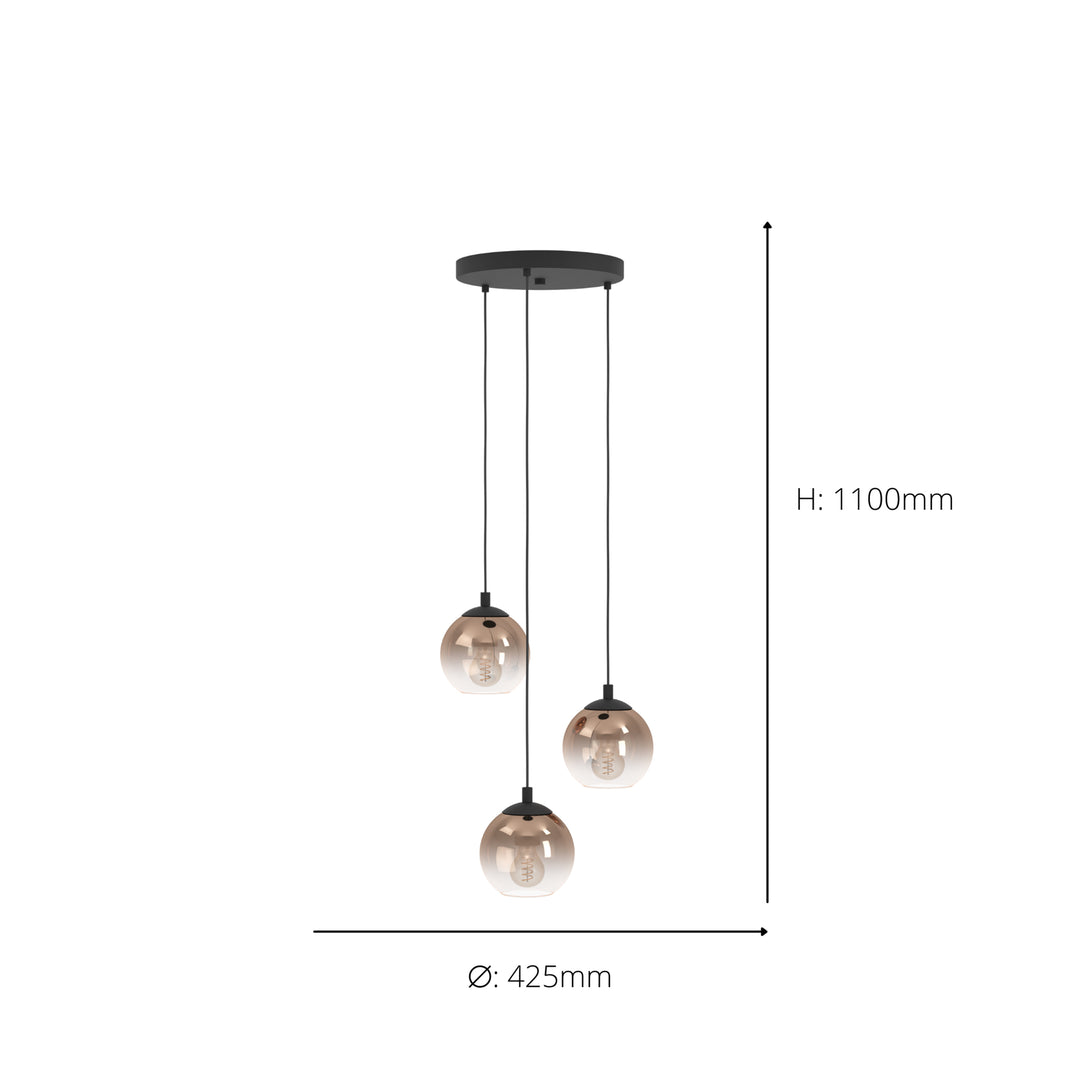 Eglo 901925 Ariscani 1 Copper Ombre Effect Glass 3 Light Pendant