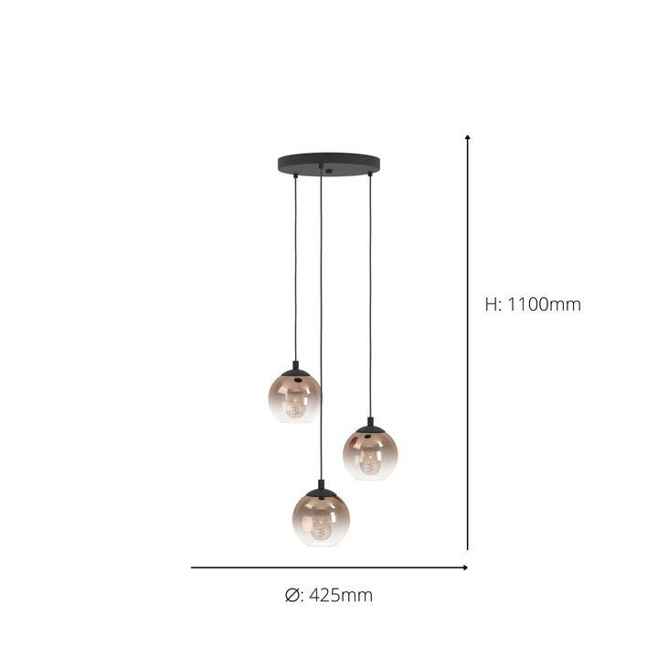 Eglo 901925 Ariscani 1 Copper Ombre Effect Glass 3 Light Pendant