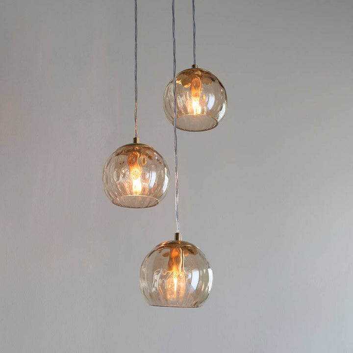 91971 Dimple 3 Light Pendant Brass Champagne