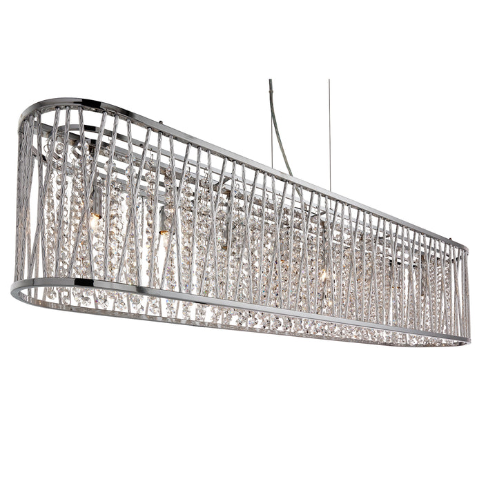 Searchlight 9448-8CC Elise 8 Light Oval Ceiling Aluminium Tubes Trim Chrome Clear Crystal Drops