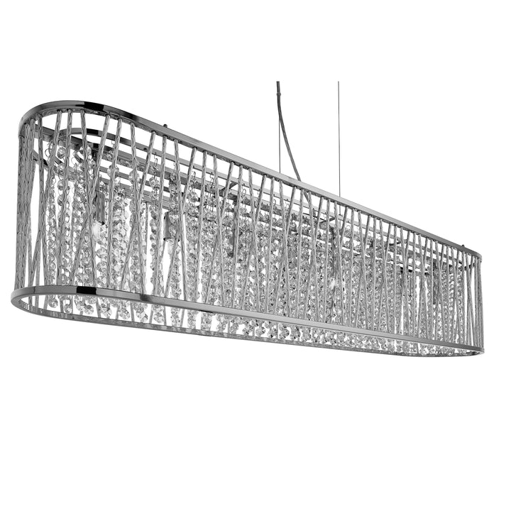 Searchlight 9448-8CC Elise 8 Light Oval Ceiling Aluminium Tubes Trim Chrome Clear Crystal Drops