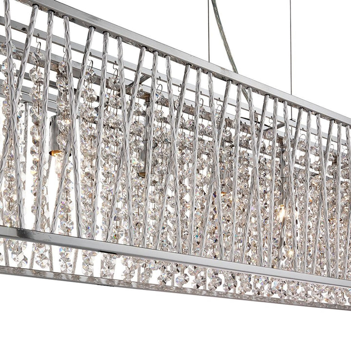 Searchlight 9448-8CC Elise 8 Light Oval Ceiling Aluminium Tubes Trim Chrome Clear Crystal Drops