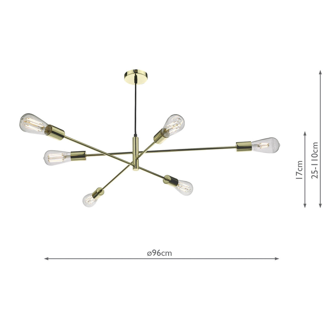 Dar ALA0635 Alana 6 Light Armed Pendant Polished Gold