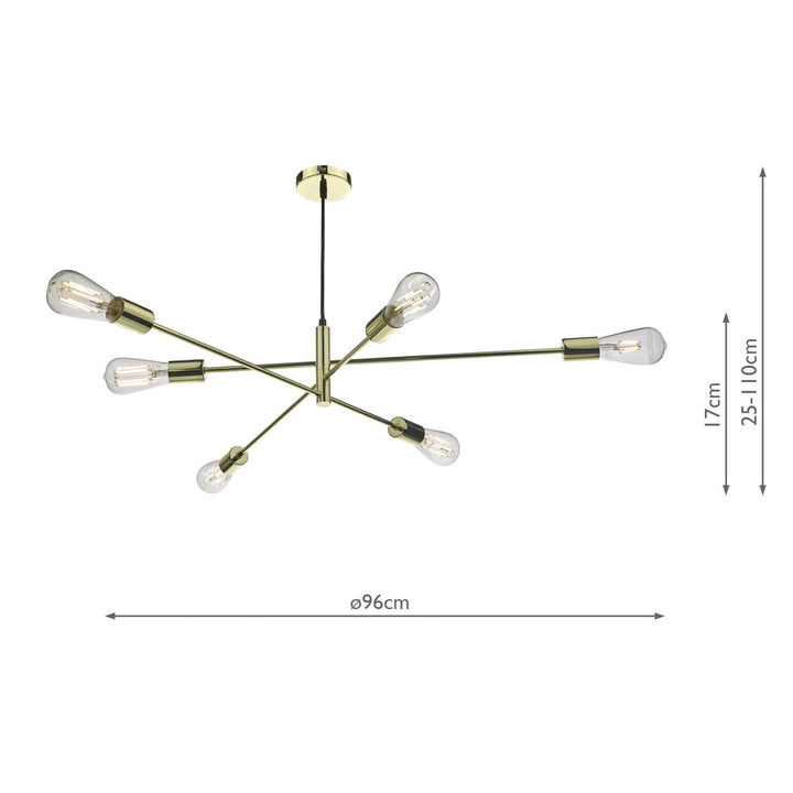 Dar ALA0635 Alana 6 Light Armed Pendant Polished Gold