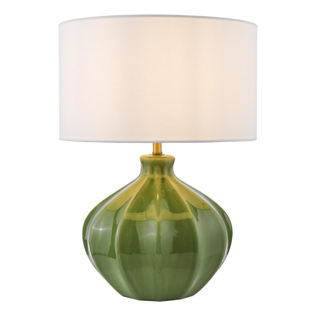 Dar AMR4224-PYR142 Amrita Table Lamp Green Ceramic and Antique Brass With Shade