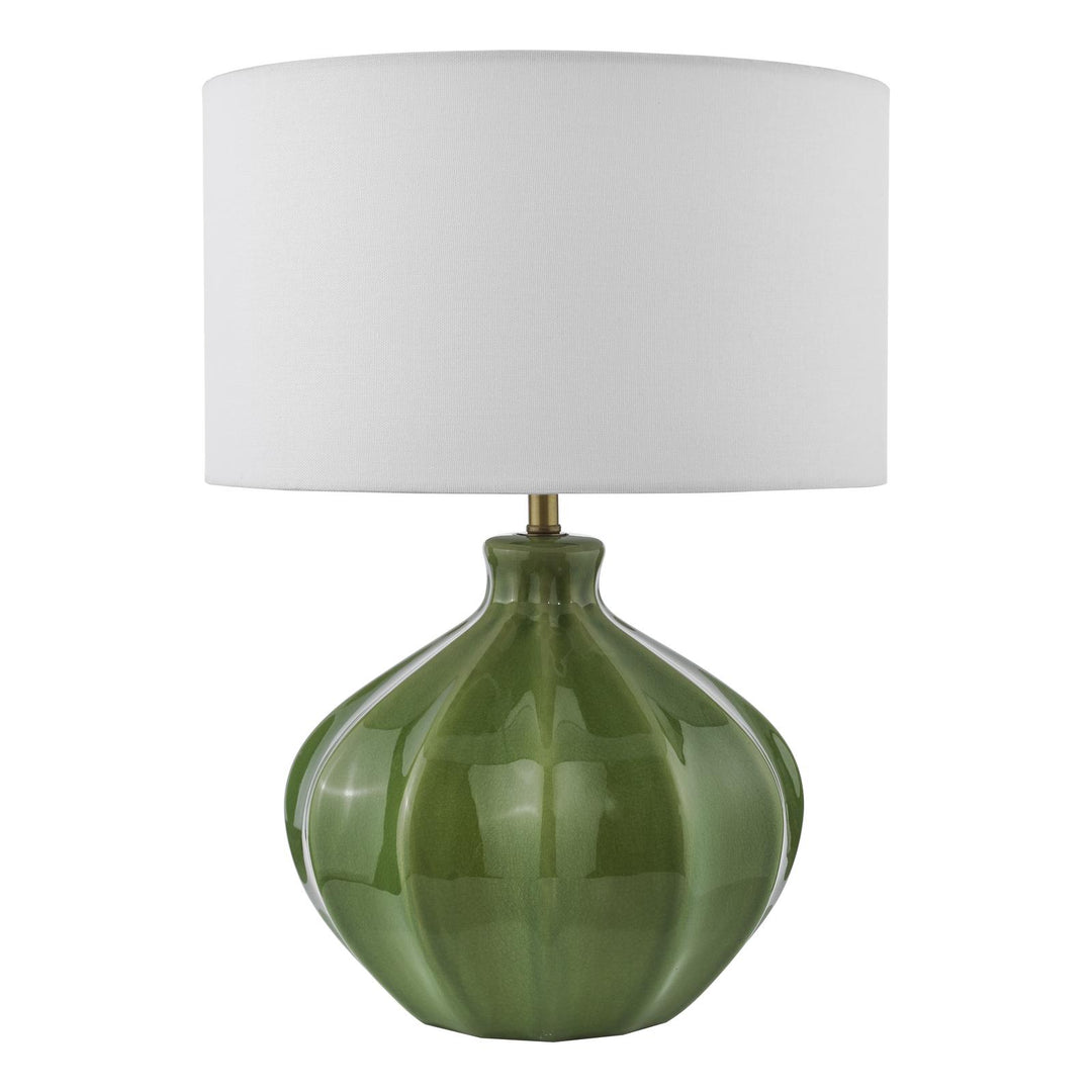 Dar AMR4224-PYR142 Amrita Table Lamp Green Ceramic and Antique Brass With Shade
