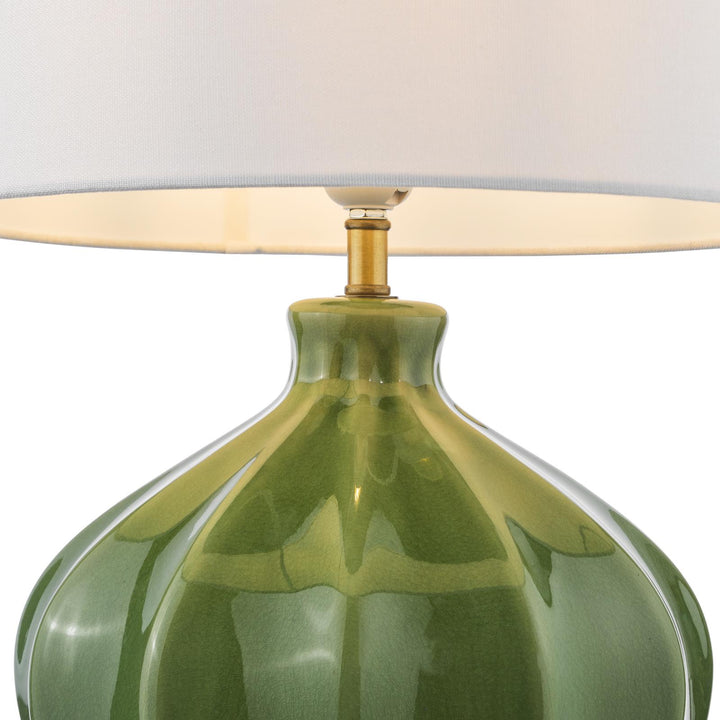 Dar AMR4224-PYR142 Amrita Table Lamp Green Ceramic and Antique Brass With Shade