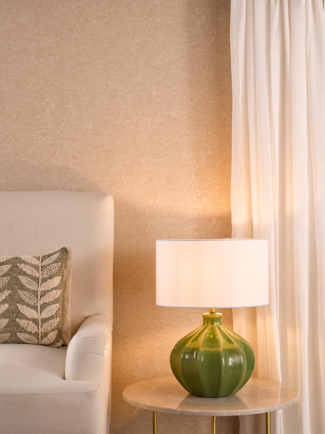 Dar AMR4224-PYR142 Amrita Table Lamp Green Ceramic and Antique Brass With Shade