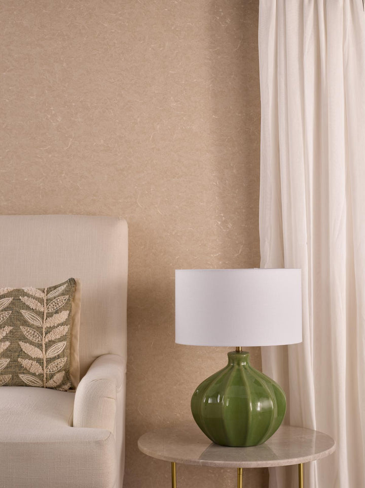 Dar AMR4224-PYR142 Amrita Table Lamp Green Ceramic and Antique Brass With Shade