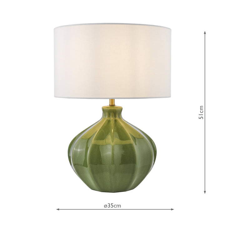 Dar AMR4224-PYR142 Amrita Table Lamp Green Ceramic and Antique Brass With Shade
