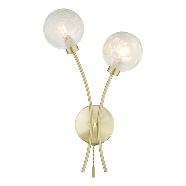 Dar AVA0941 Avari 2 Light Wall Light Satin Brass and White Frosted Glass