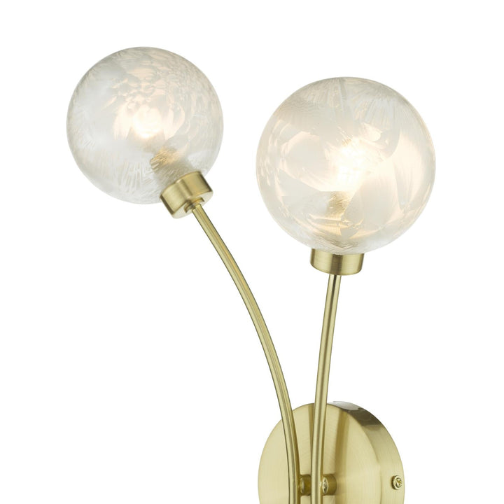 Dar AVA0941 Avari 2 Light Wall Light Satin Brass and White Frosted Glass