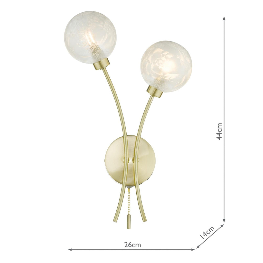Dar AVA0941 Avari 2 Light Wall Light Satin Brass and White Frosted Glass