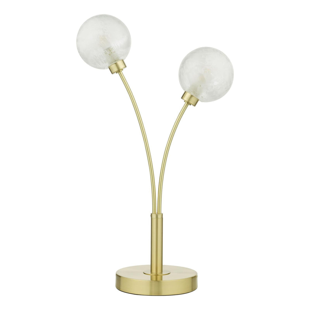 Dar AVA4241 Avari 2 Light Table Lamp Satin Brass and White Frosted Glass
