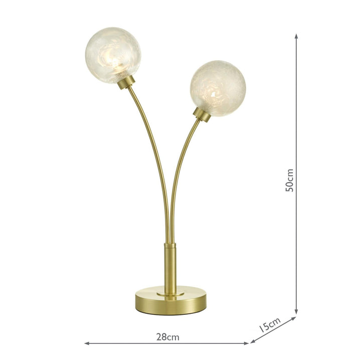 Dar AVA4241 Avari 2 Light Table Lamp Satin Brass and White Frosted Glass