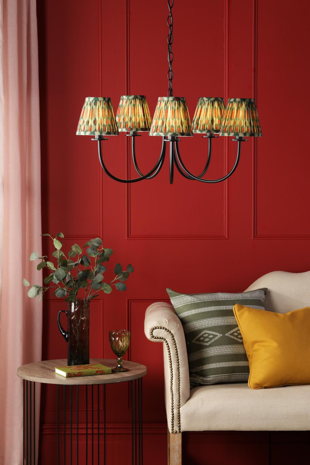 Dar BEC0522-IKA2625 Becca 5 Light Armed Pendant Matt Black With Shade