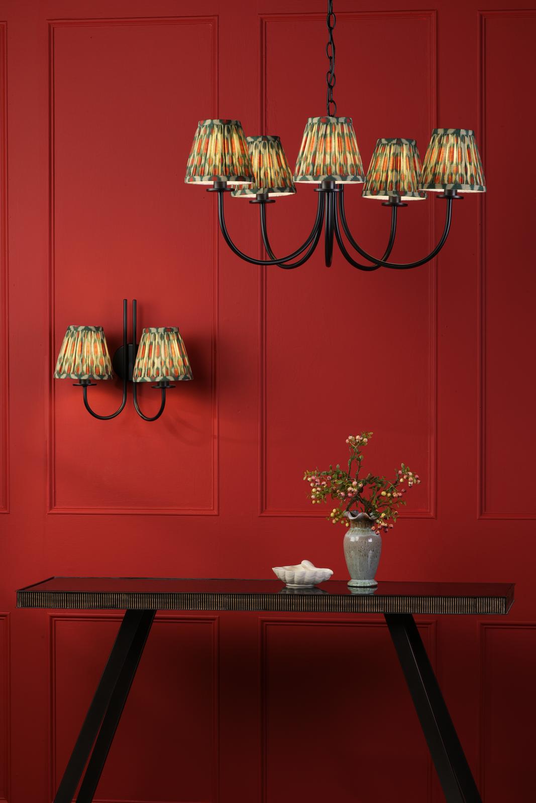 Dar BEC0522-IKA2625 Becca 5 Light Armed Pendant Matt Black With Shade