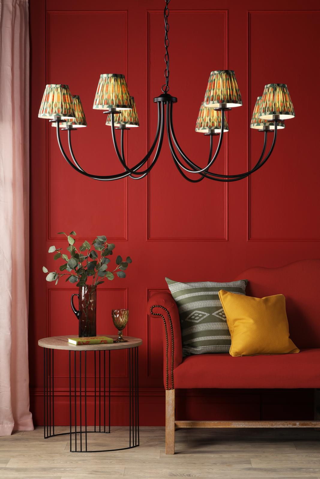 Dar BEC0822-IKA2625 Becca 8 Light Armed Pendant Matt Black With Shade