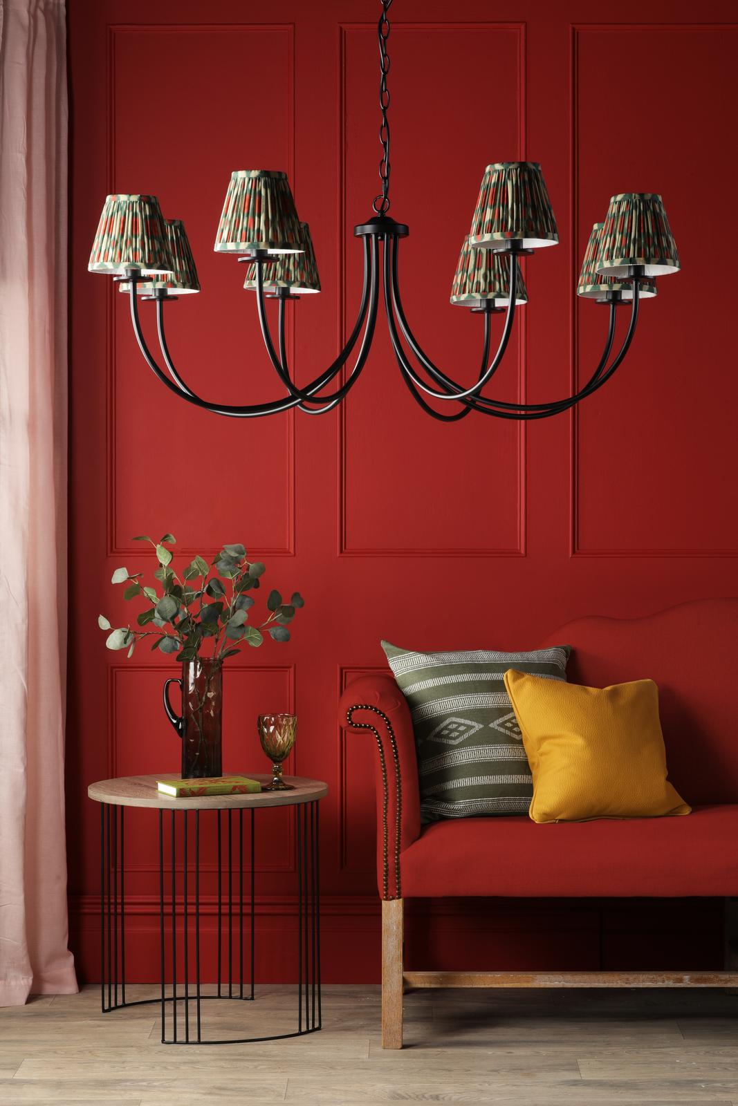 Dar BEC0822-IKA2625 Becca 8 Light Armed Pendant Matt Black With Shade