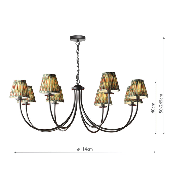 Dar BEC0822-IKA2625 Becca 8 Light Armed Pendant Matt Black With Shade