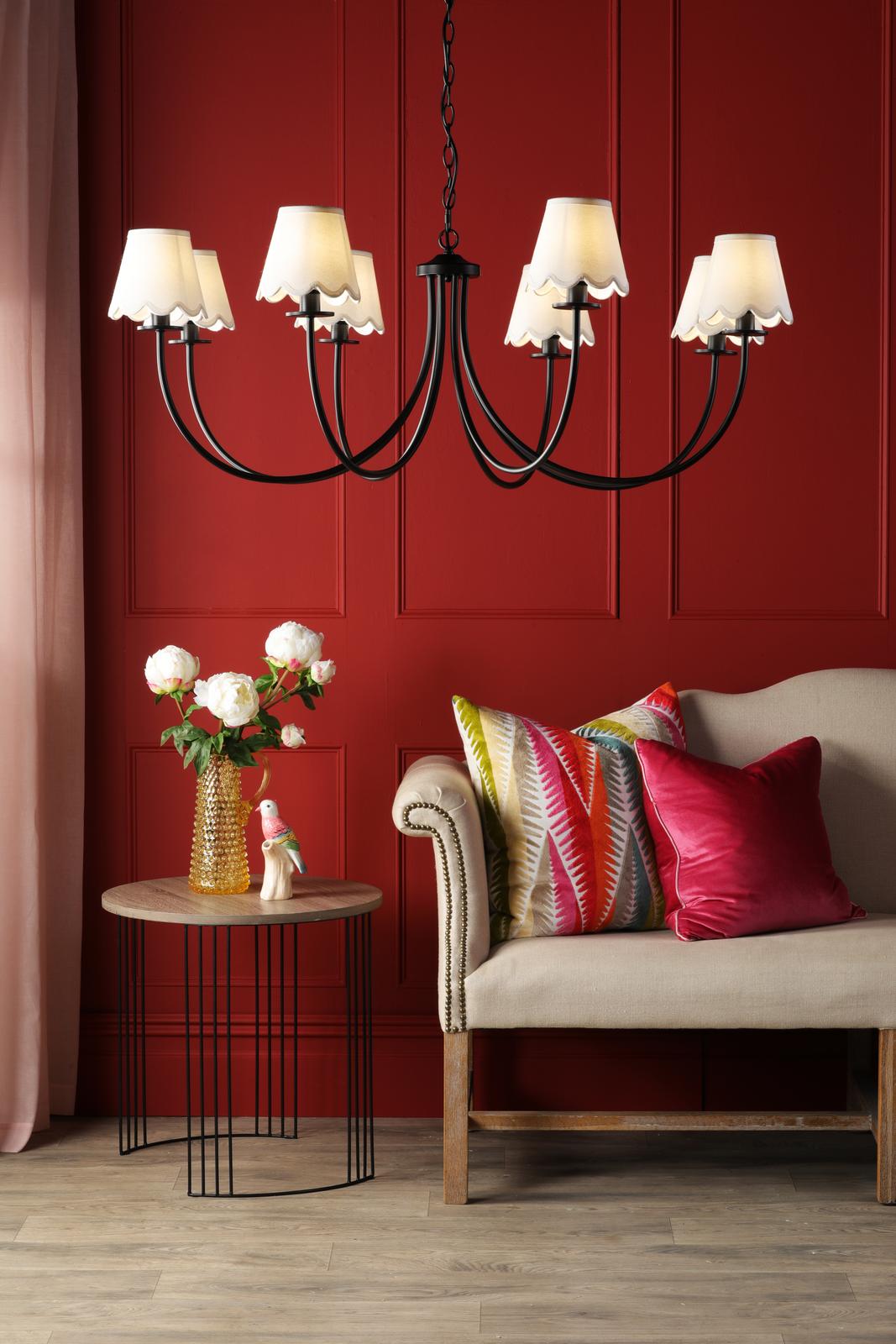 Dar BEC0822-NER262 Becca 8 Light Armed Pendant Matt Black With Shade