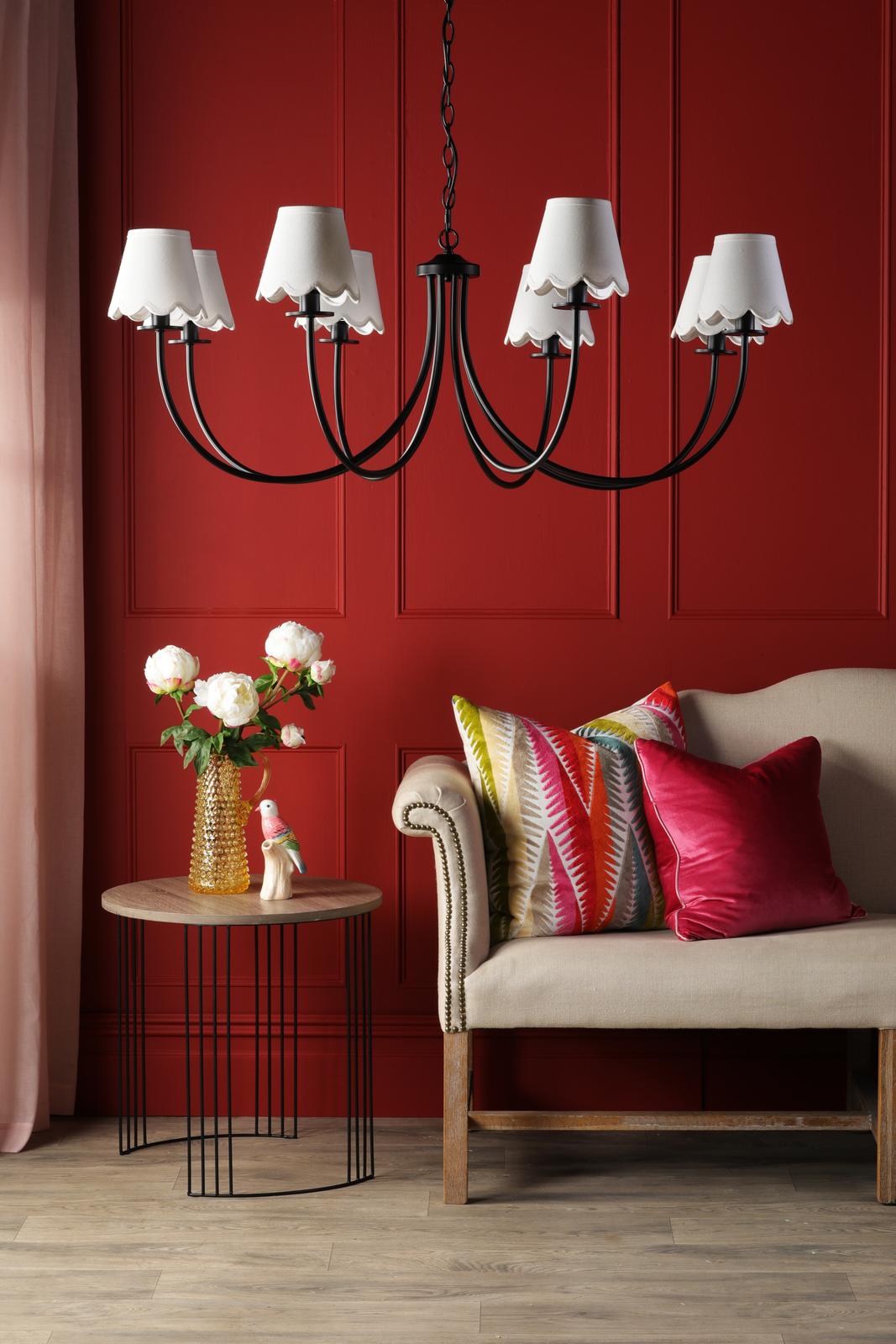 Dar BEC0822-NER262 Becca 8 Light Armed Pendant Matt Black With Shade