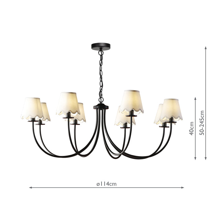 Dar BEC0822-NER262 Becca 8 Light Armed Pendant Matt Black With Shade