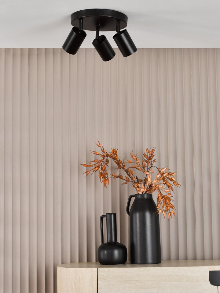 Dar CAW7622 Cawley 3 Light Plate Spotlight Matt Black
