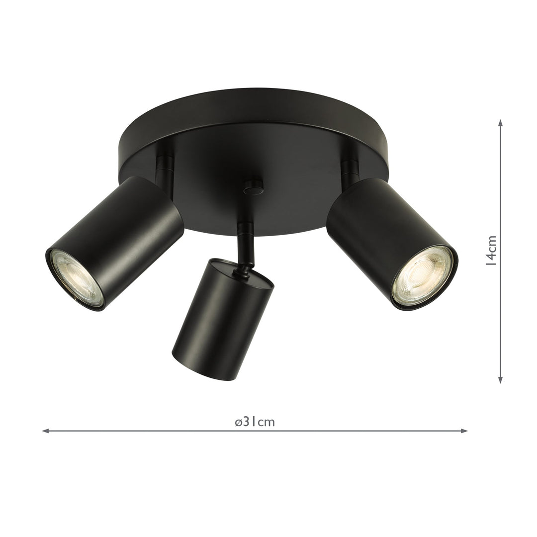 Dar CAW7622 Cawley 3 Light Plate Spotlight Matt Black
