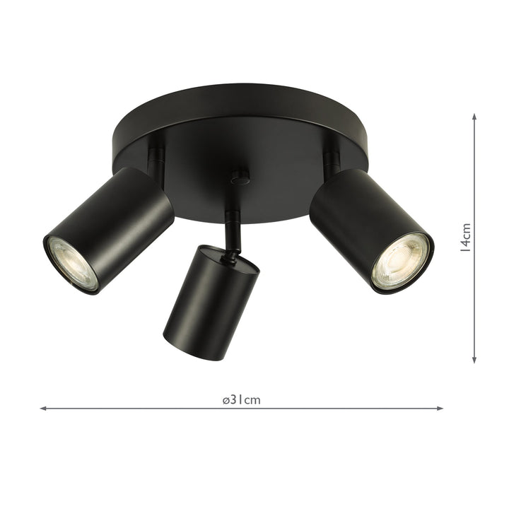 Dar CAW7622 Cawley 3 Light Plate Spotlight Matt Black