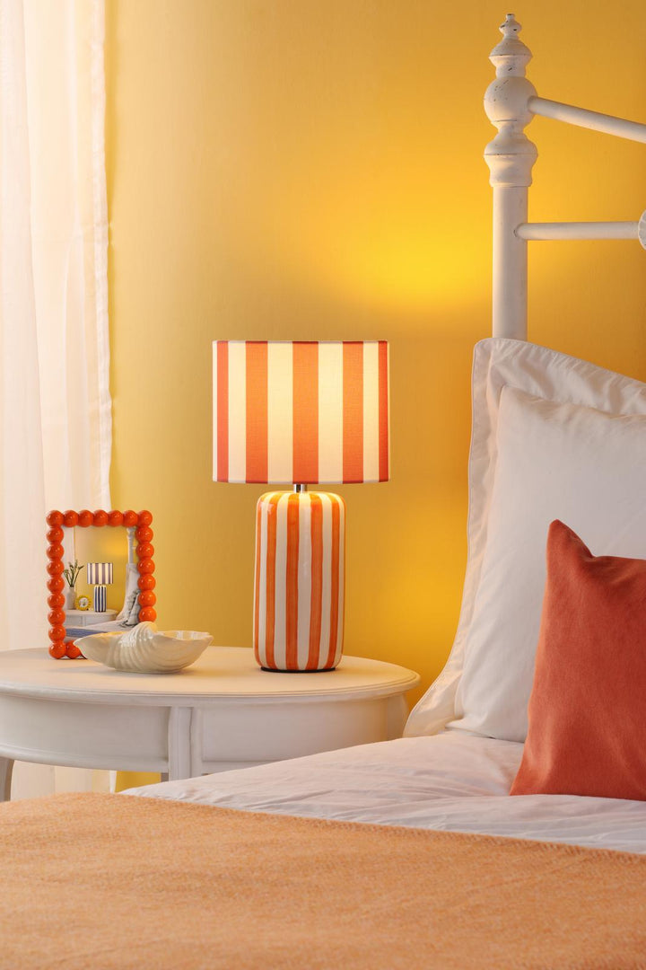 Dar CIC4211 Cicada Table Lamp Orange Ceramic and Polished Chrome With Shade