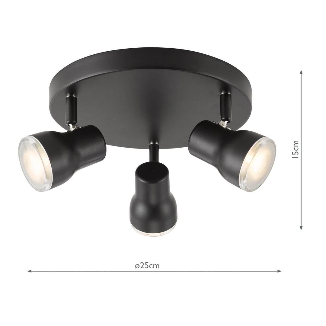Dar CLI7622 Clint 3 Light Bathroom Ceiling Spot Light Matt Black IP44