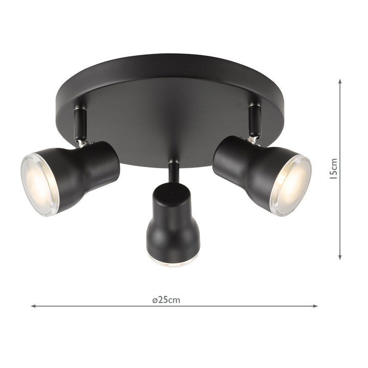 Dar CLI7622 Clint 3 Light Bathroom Ceiling Spot Light Matt Black IP44