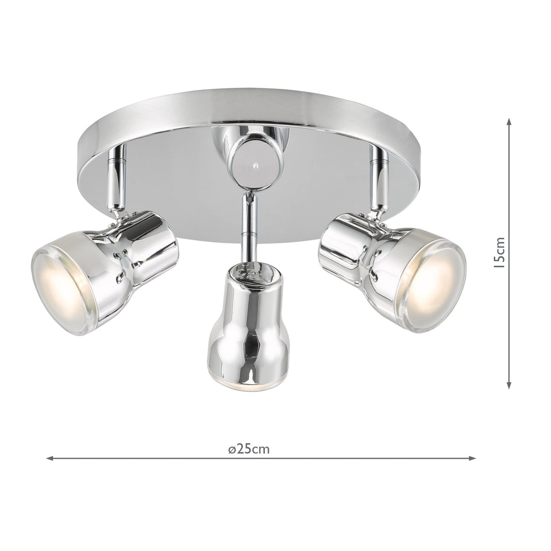 Dar CLI7650 Clint 3 Light Bathroom Ceiling Spot Light Polished Chrome IP44