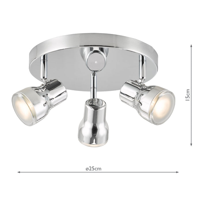 Dar CLI7650 Clint 3 Light Bathroom Ceiling Spot Light Polished Chrome IP44