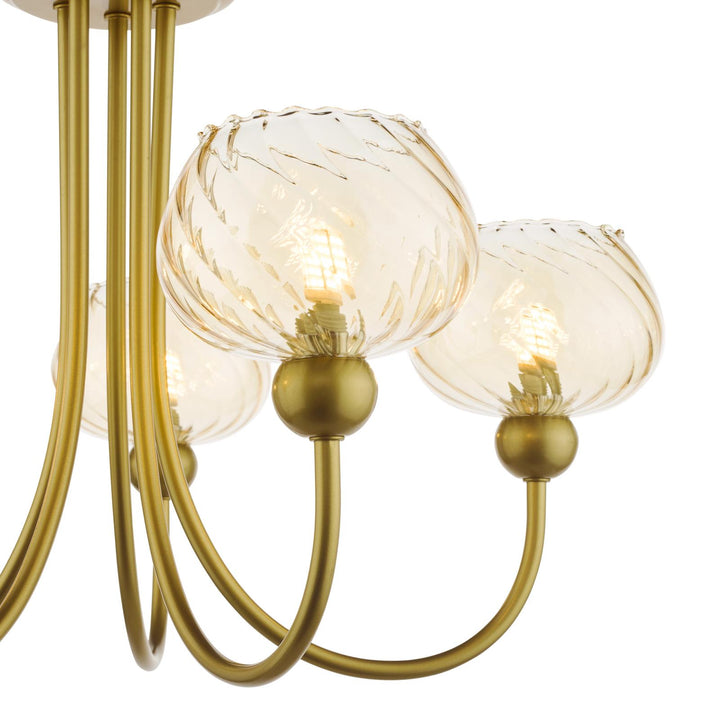 Dar COG0535 Cognac 5 Light Semi-Flush Satin Gold and Champagne Ribbed Glass
